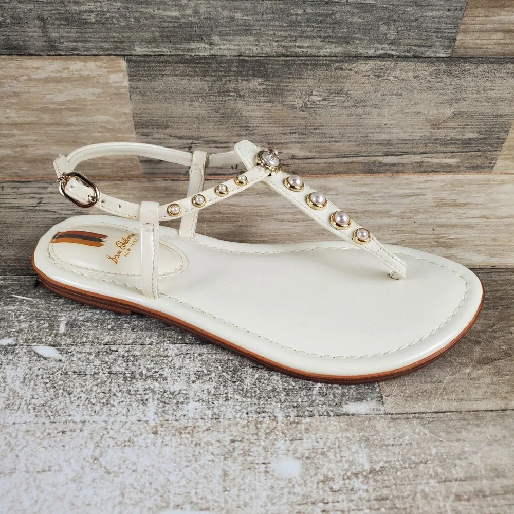 Sam‎ Edelman Gigi Pearl Kids Thong Sandals Sz 3 Porcelain Leather Slingback Flat